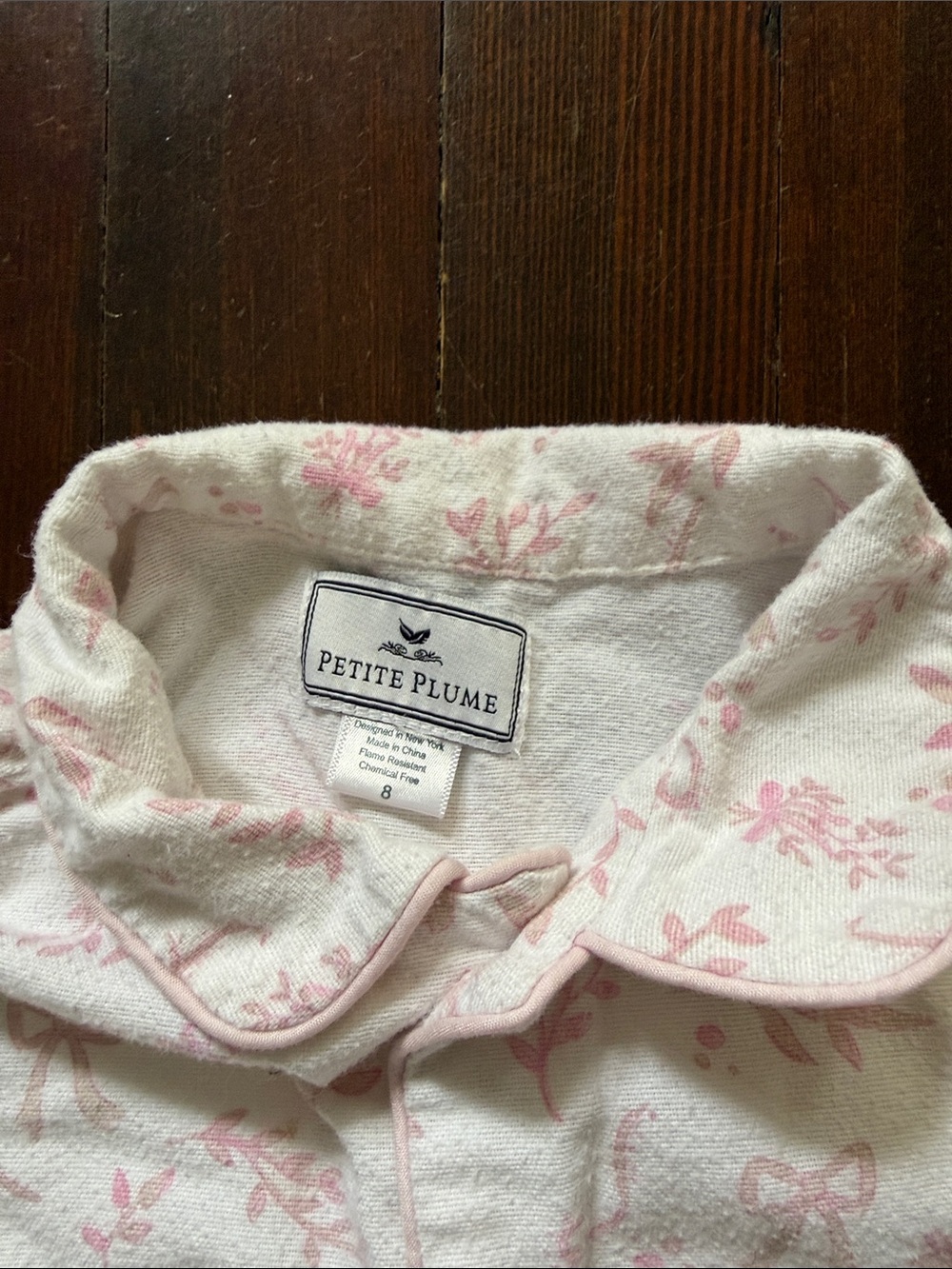 Petit plume Girls White and Pink flannel Floral Pajama set